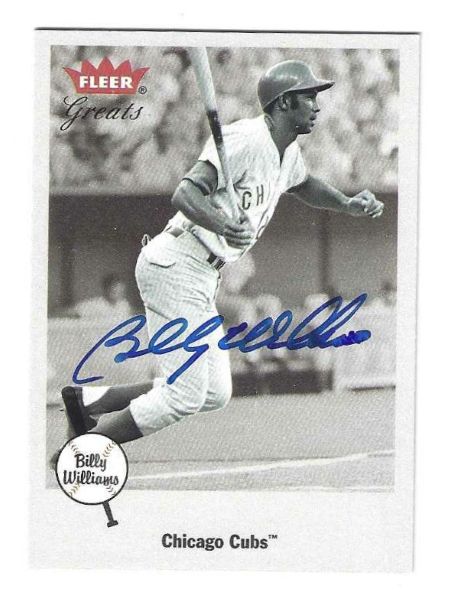 Autographed BILLY WILLIAMS Chicago Cubs 2002 Fleer Greats of the Game Card