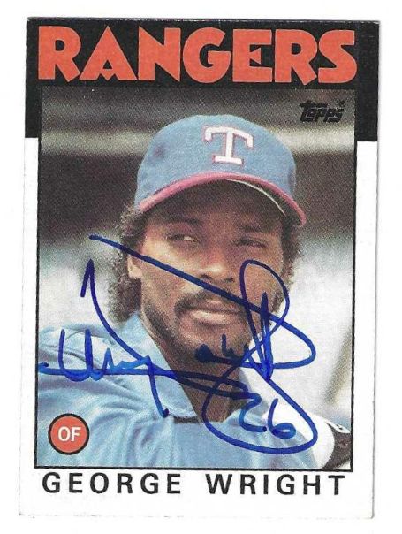 Autographed GEORGE WRIGHT Texas Rangers 1986 Topps Card