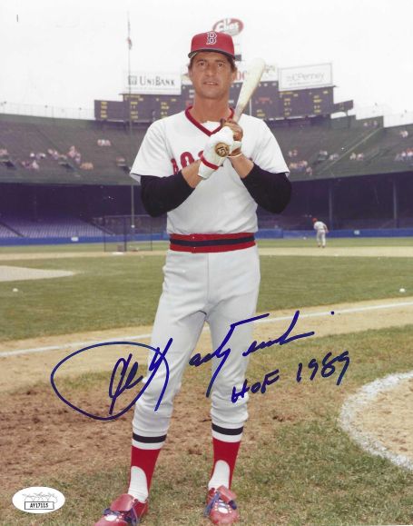 Autographed CARL YASTRZEMSKI "HOF 1989" 8X10 Boston Red Sox Photo JSA