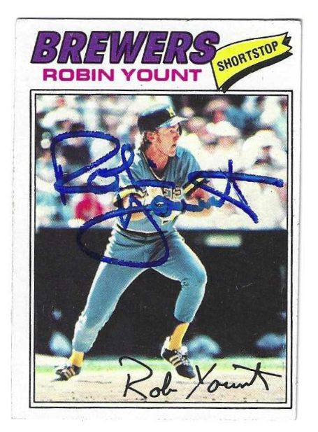 Autographed ROBIN YOUNT Milwaukee Brewers 1977 Topps Card